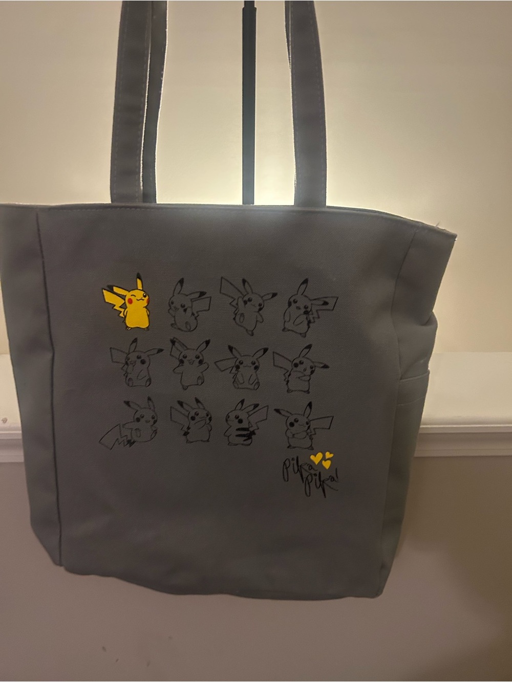 Rare 2013 Pokémon Co Gray Pikachu Grid Canvas Tote_made in USA